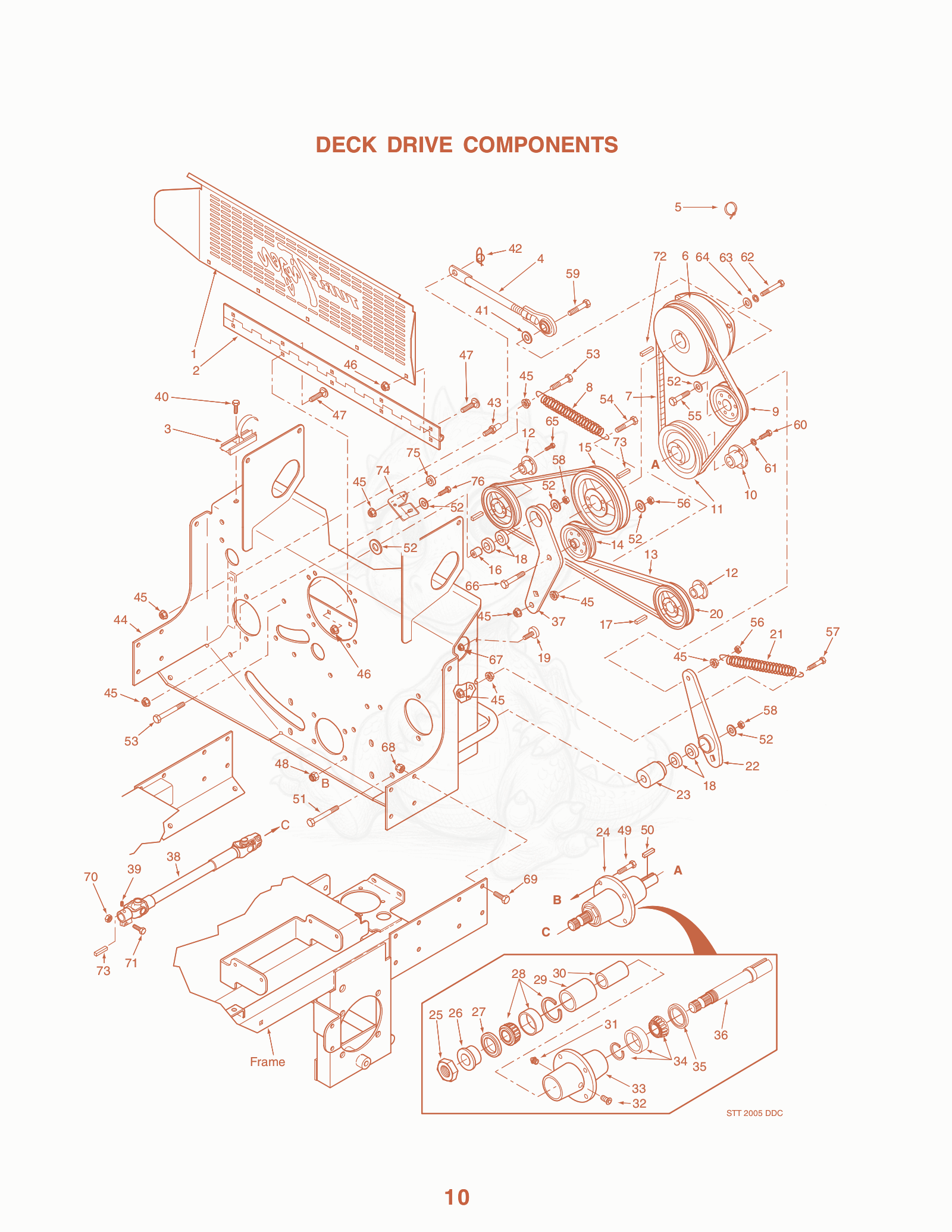 Exploded parts diagram of the Deck Drive Components of a Scag STT-29KA, with numbered balloons