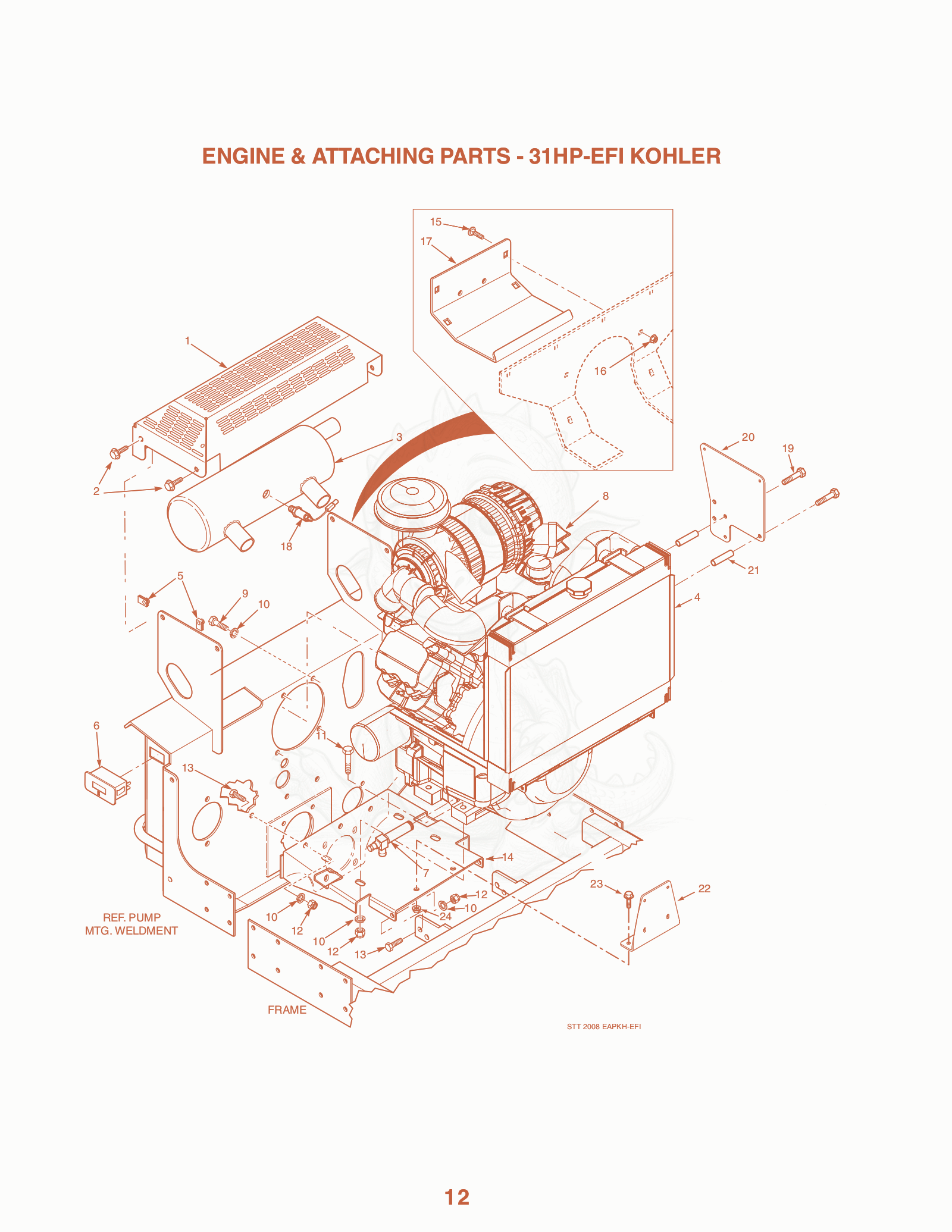 Exploded parts diagram of the Engine & Attaching Parts - 31HP-EFI Kohler of a Scag STT-27KA, with numbered balloons