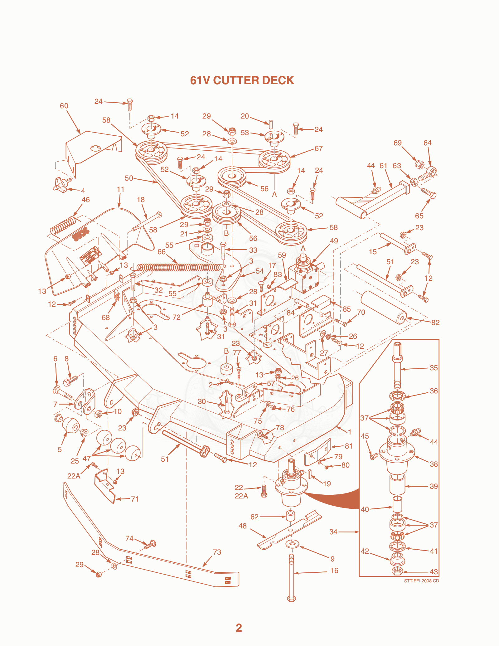 Exploded parts diagram of the 61V Cutter Deck of a Scag STT-27KA, with numbered balloons