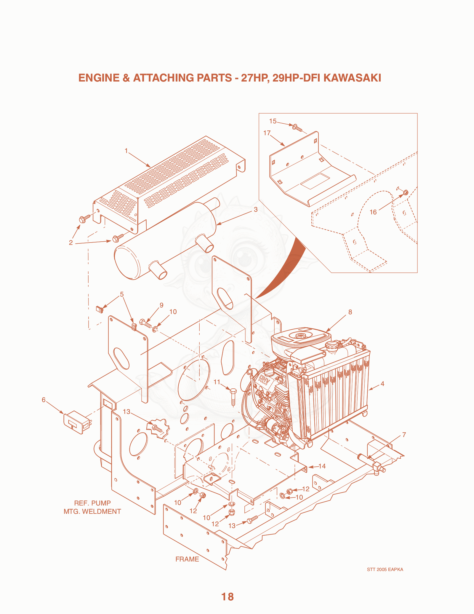 Exploded parts diagram of the Engine & Attaching Parts - 27HP, 29HP-DFI Kawasaki of a Scag STT-72, with numbered balloons