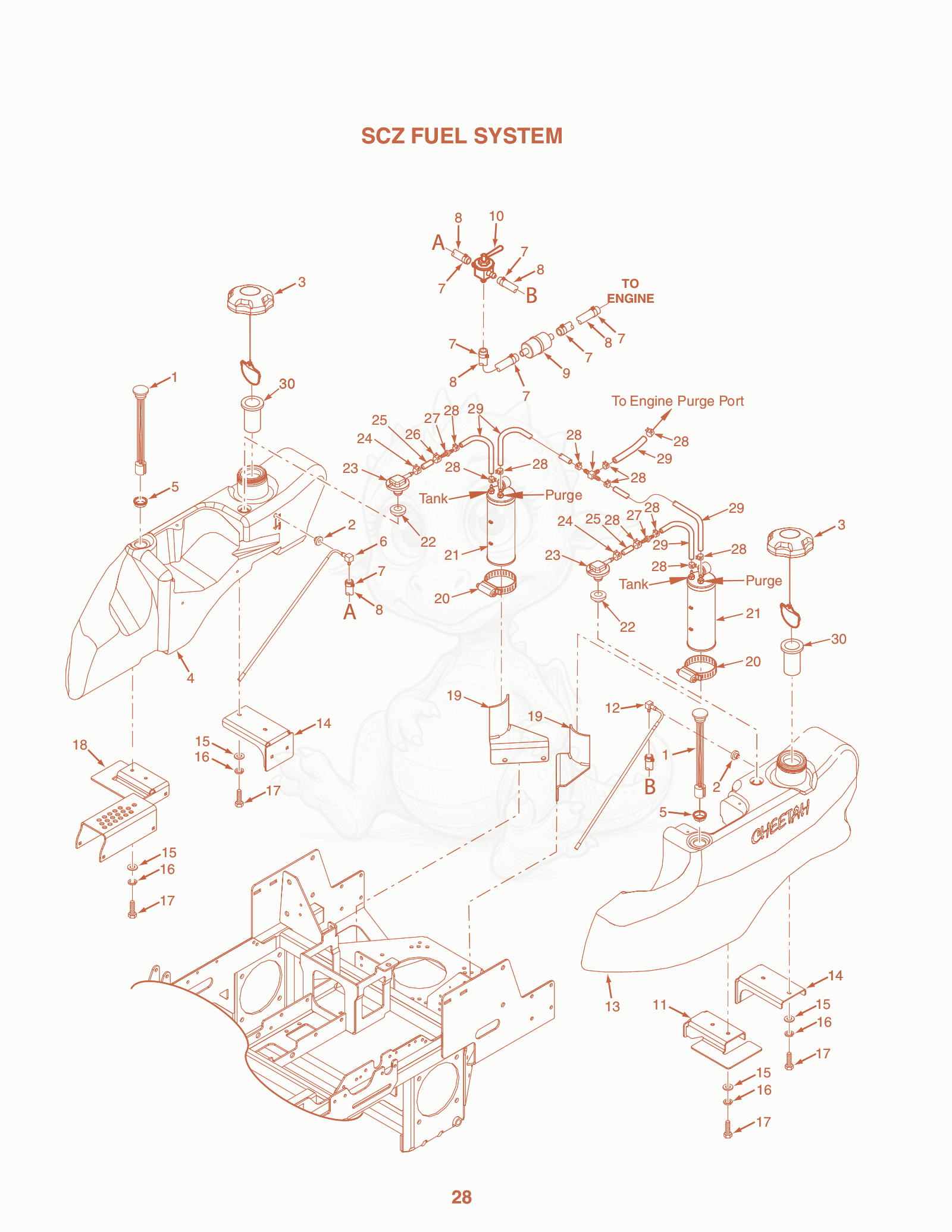 Exploded parts diagram of the A of a Scag SCZ-35CV, with numbered balloons