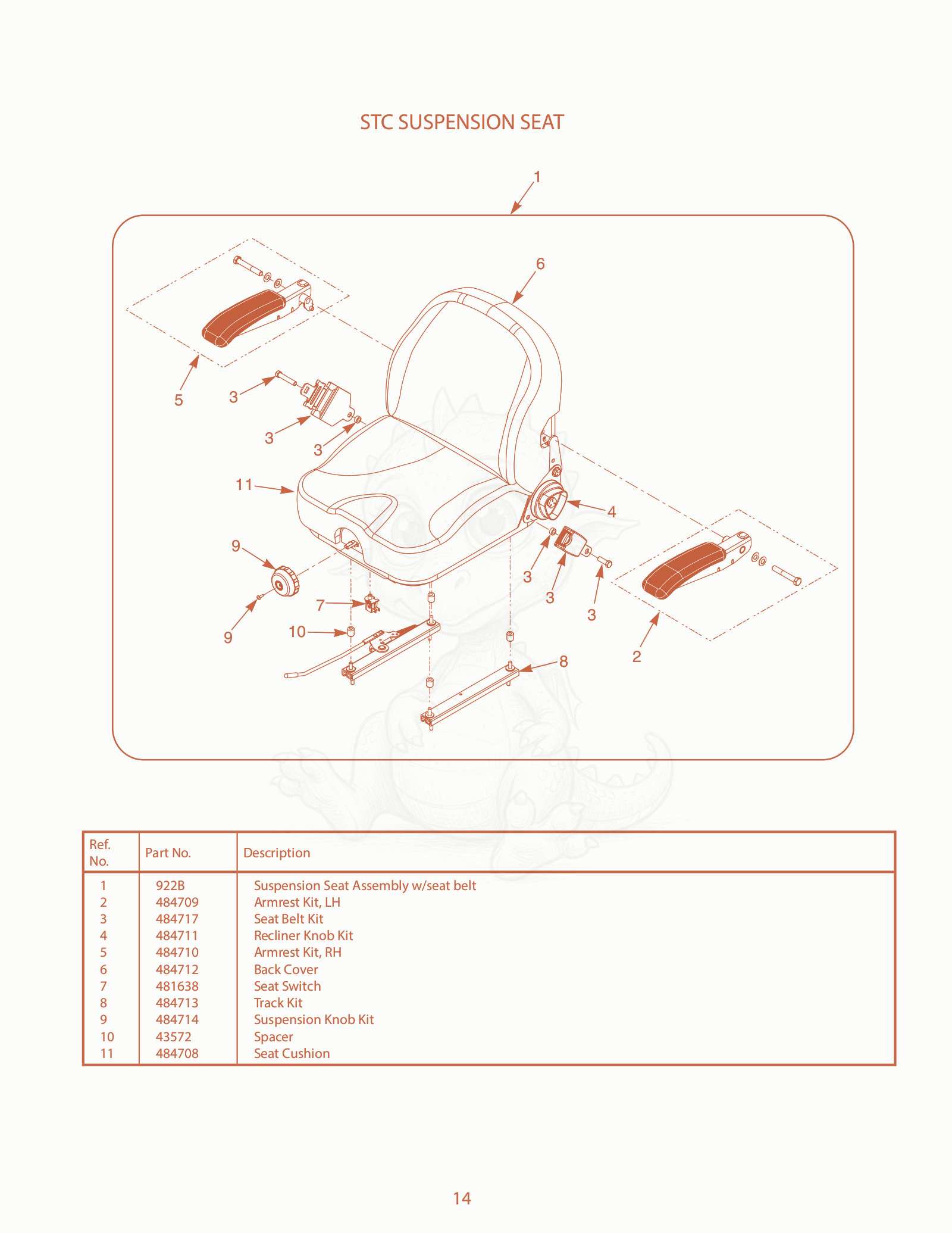 Exploded parts diagram of the STC Suspension Seat of a Scag STC52-23KA, with numbered balloons