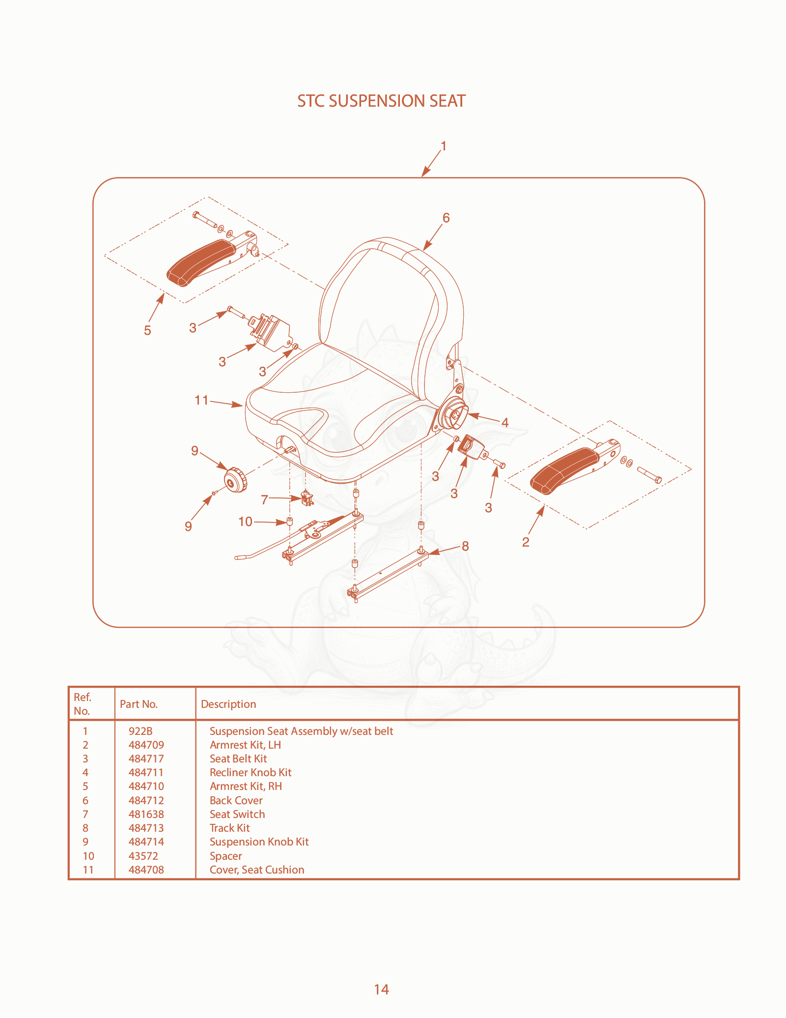 Exploded parts diagram of the STC Suspension Seat of a Scag STC48V-25BS, with numbered balloons