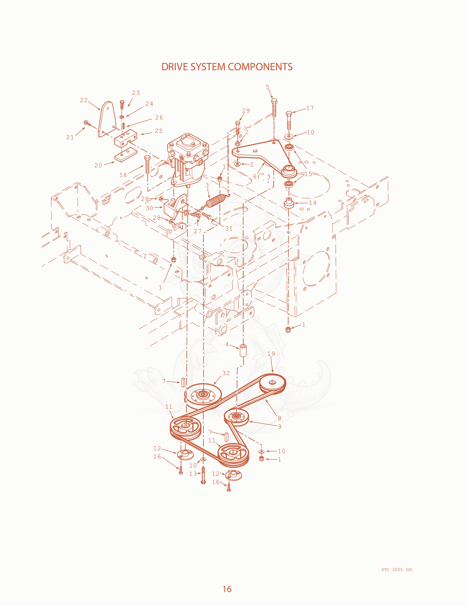 Exploded parts diagram of the Drive System Components of a Scag STC52-23KA, with numbered balloons