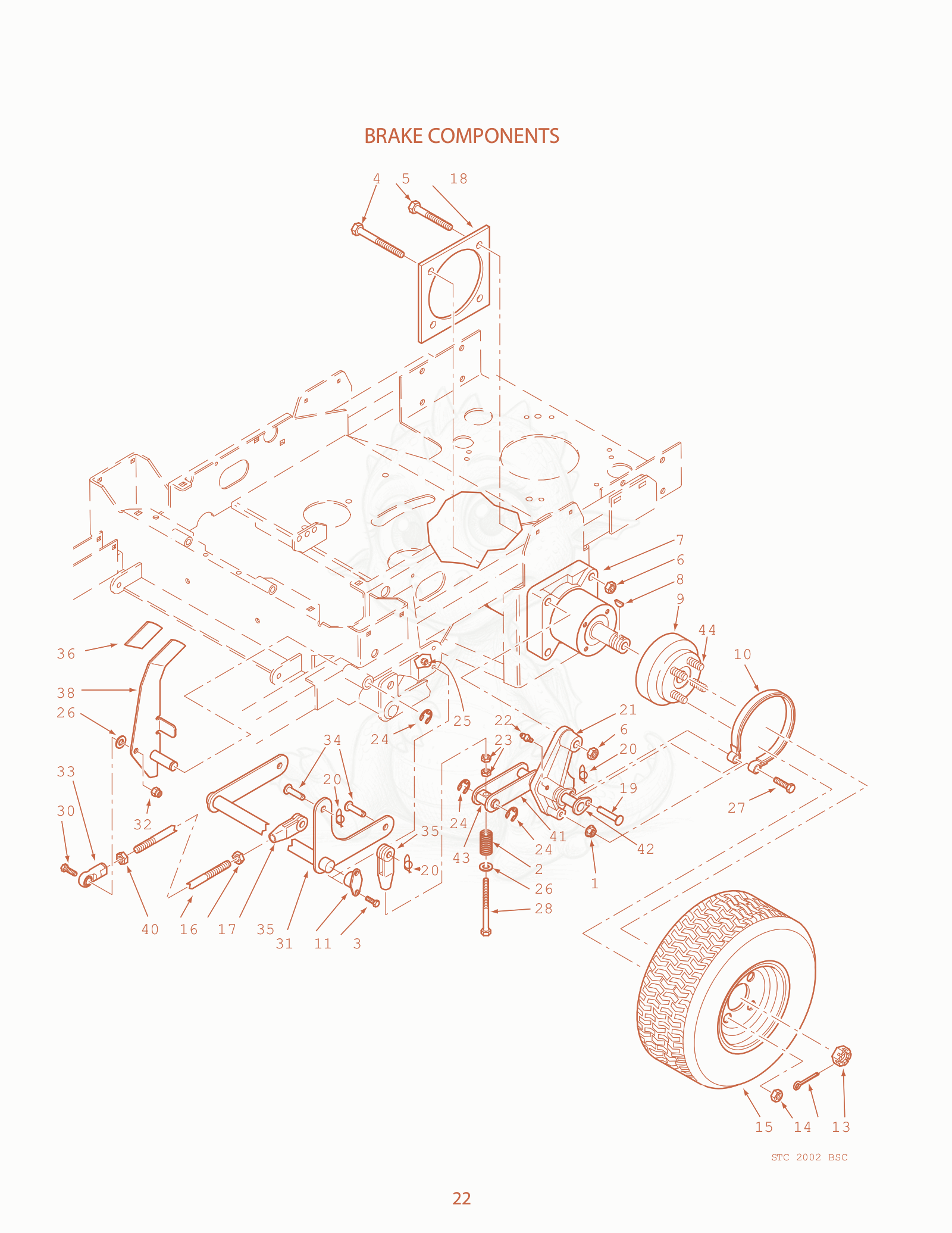 Exploded parts diagram of the Brake Components of a Scag STC48V-23CV, with numbered balloons