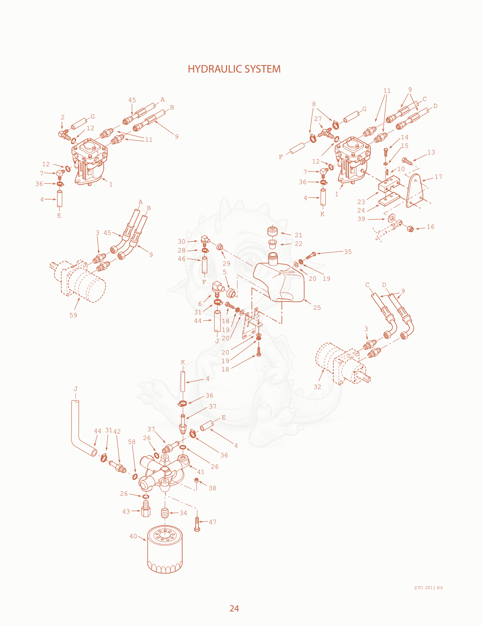 Exploded parts diagram of the Hydraulic System of a Scag STC52-21KA, with numbered balloons