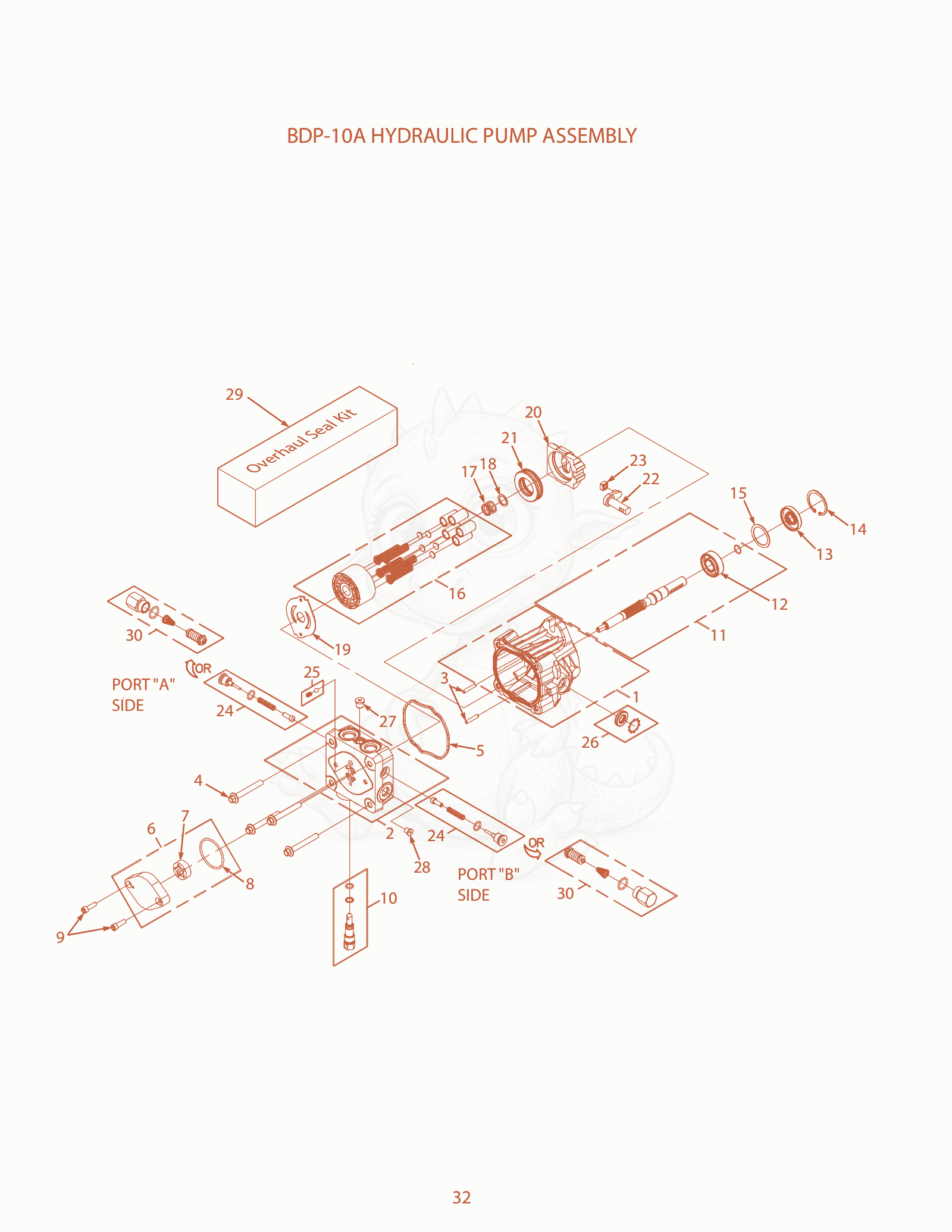 Exploded parts diagram of the BDP-10A Hydraulic Pump Assembly of a Scag STC48V-26BS, with numbered balloons