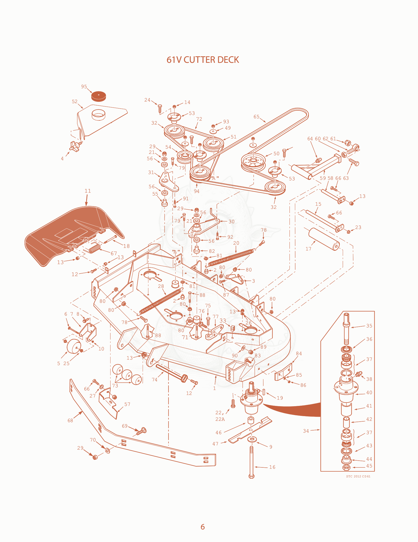 Exploded parts diagram of the 61V Cutter Deck of a Scag STC48V-25BS, with numbered balloons