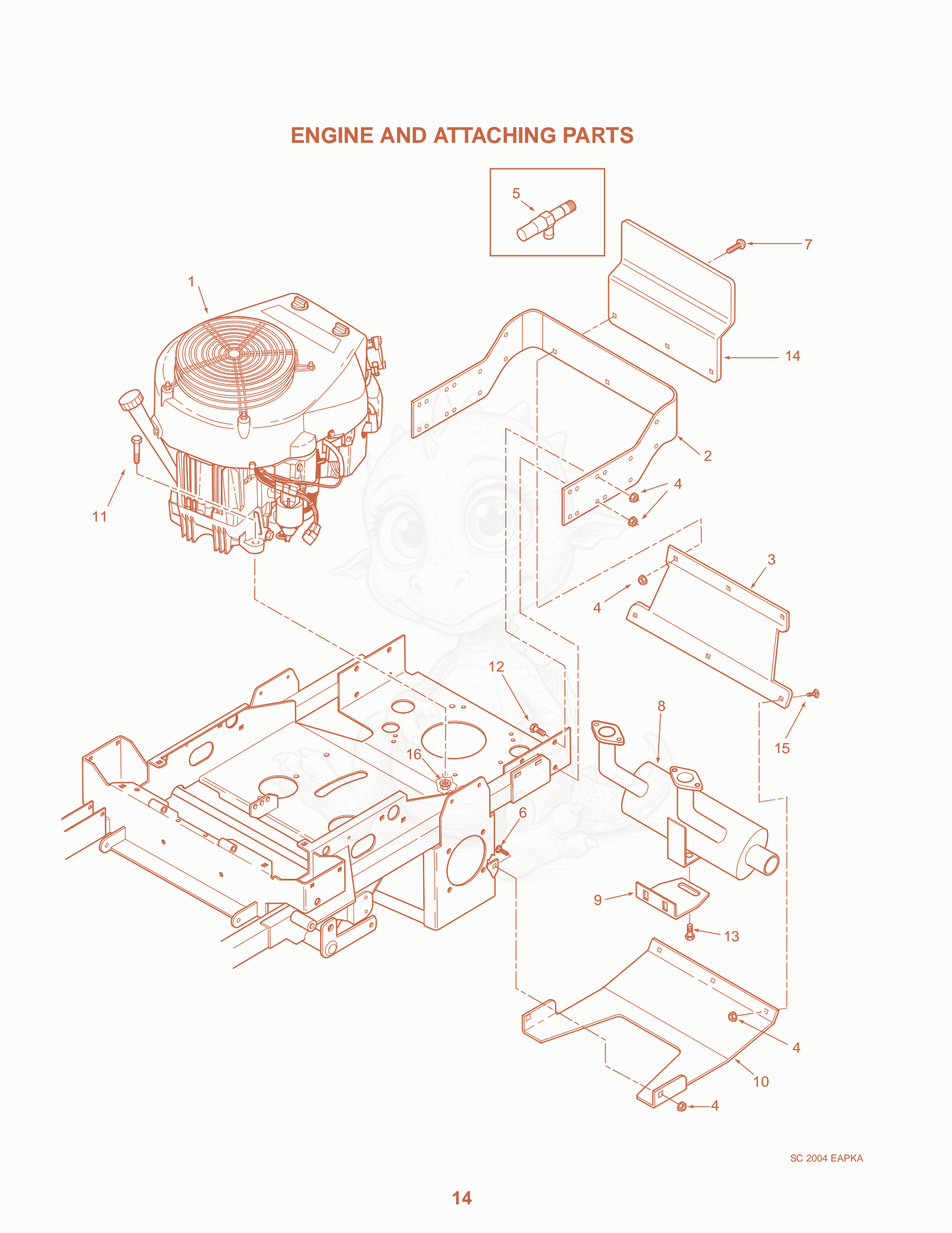 Exploded parts diagram of the Engine AND A Ttaching PAR TS of a Scag SWZ-48V, with numbered balloons