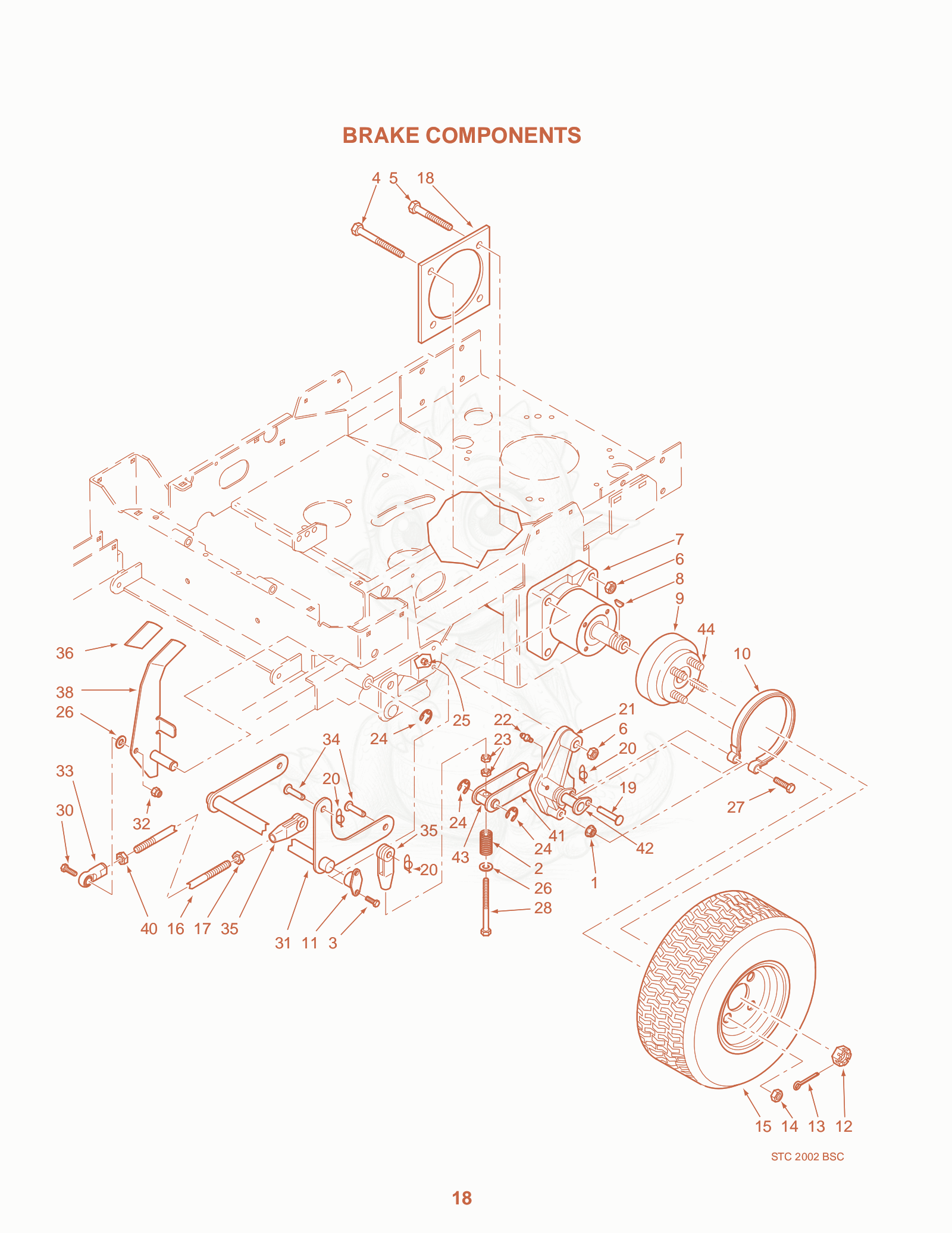 Exploded parts diagram of the Brake Components of a Scag SWZ-48V, with numbered balloons
