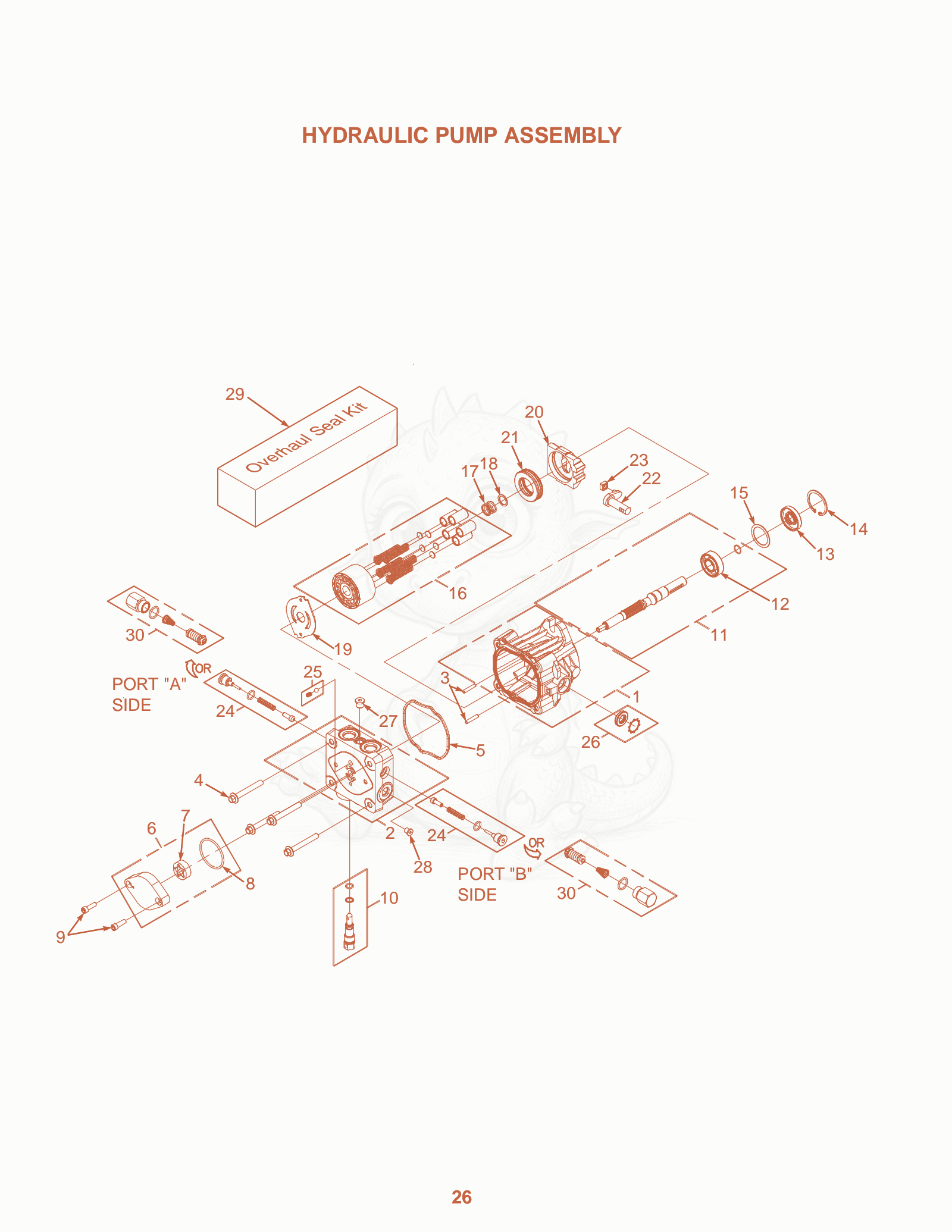 Exploded parts diagram of the Hydraulic Pump Assembl Y of a Scag SWZ-48V, with numbered balloons