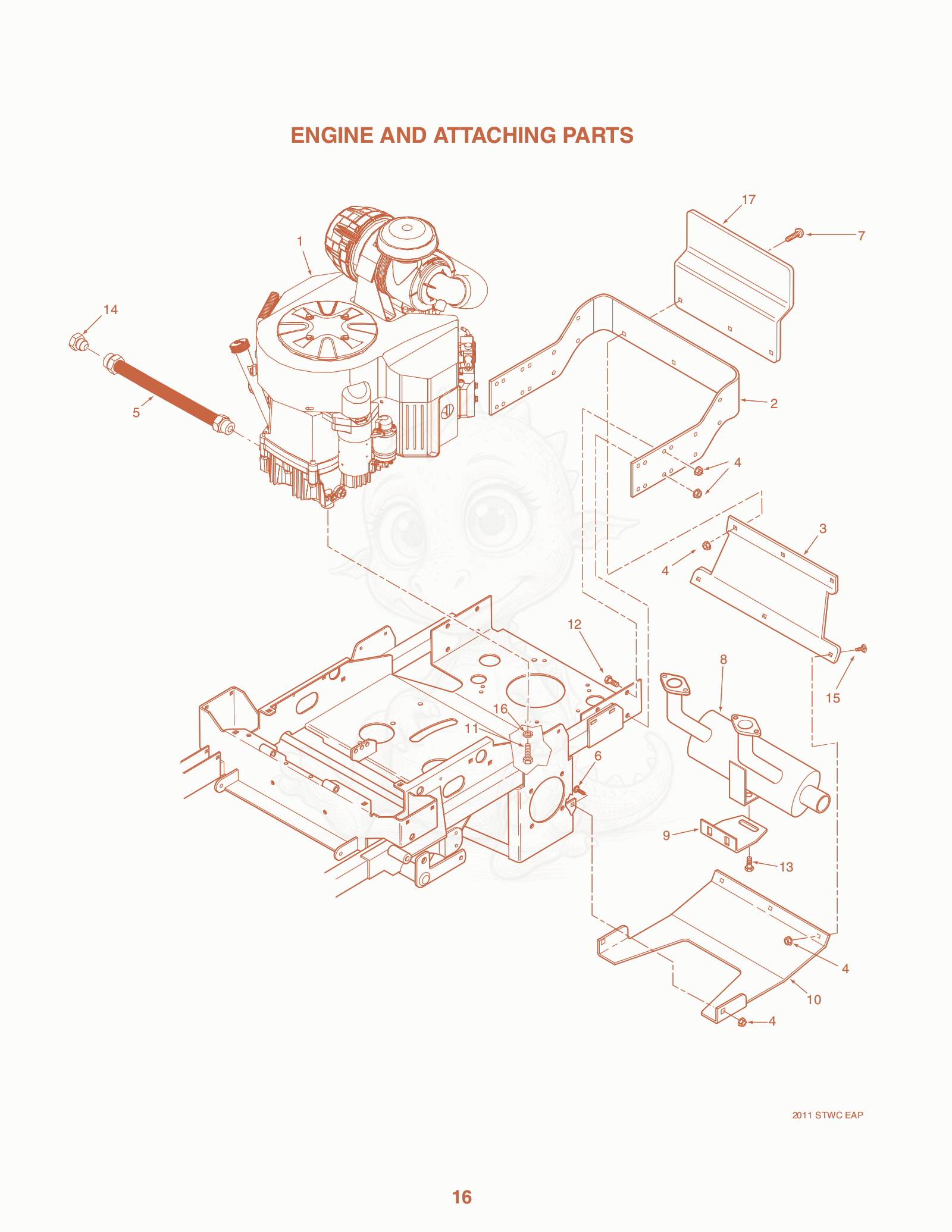 Despiece del Engine AND Attaching Parts de una máquina Scag SWZ-48V-LH, con globos numerados