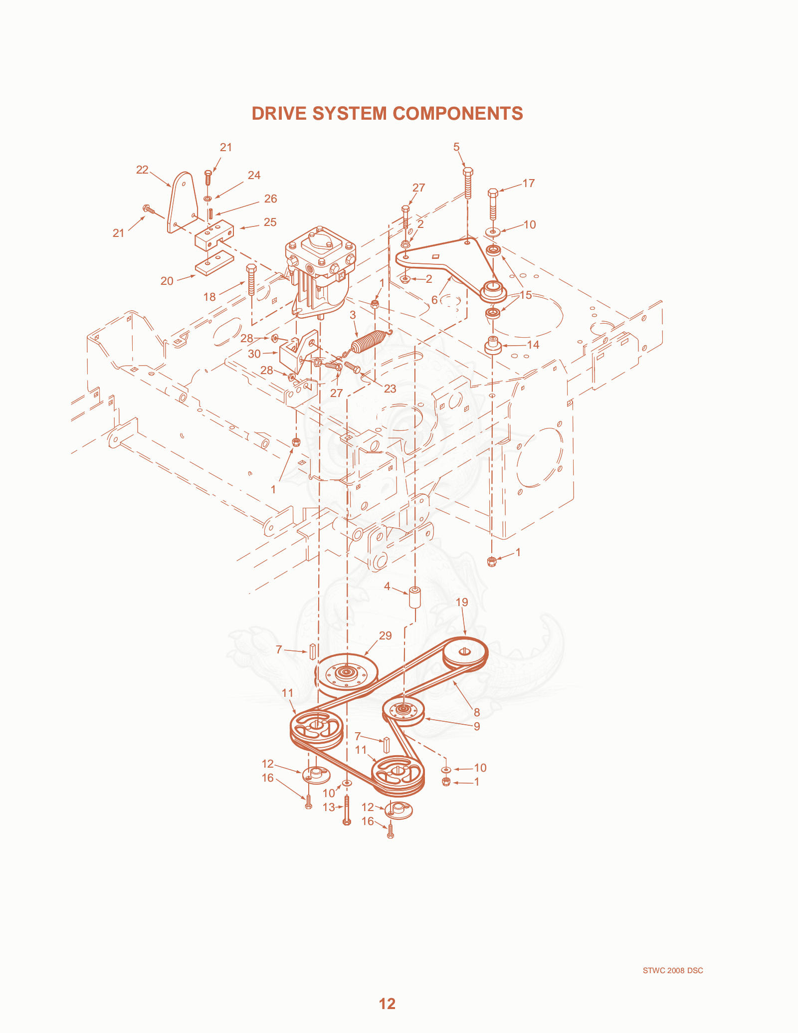 Exploded parts diagram of the Drive System Components of a Scag SWZ-48V-LH, with numbered balloons