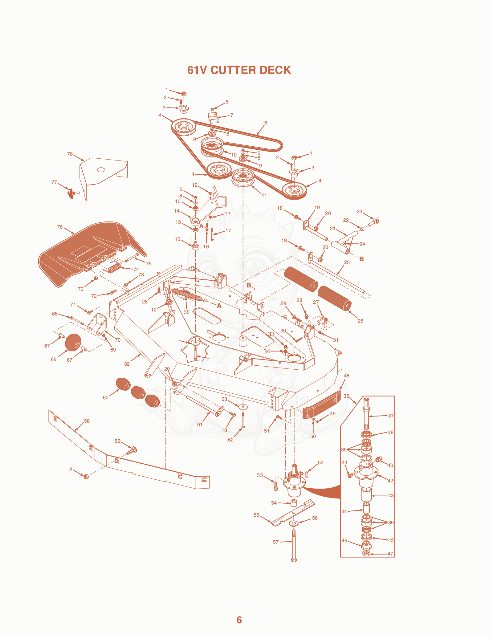 Exploded parts diagram of the 61V Cutter Deck of a Scag SVR-48V, with numbered balloons